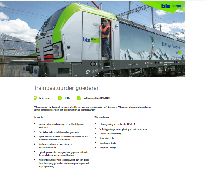 Jobinserat trainbestuurden